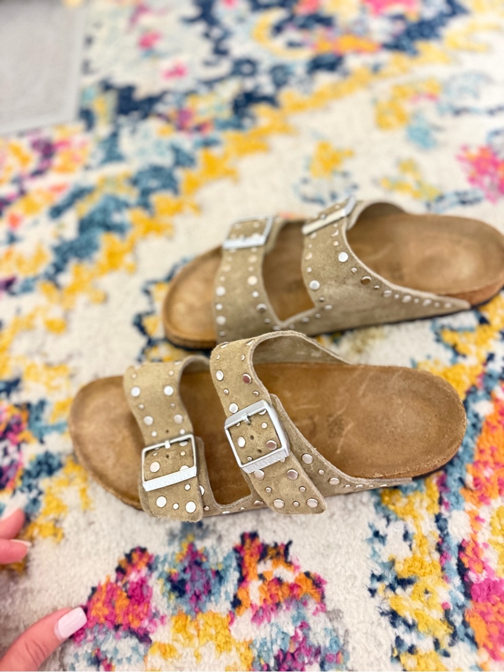 Birkenstock Kids Studded Double-Strap Sandals in Tan Suede
